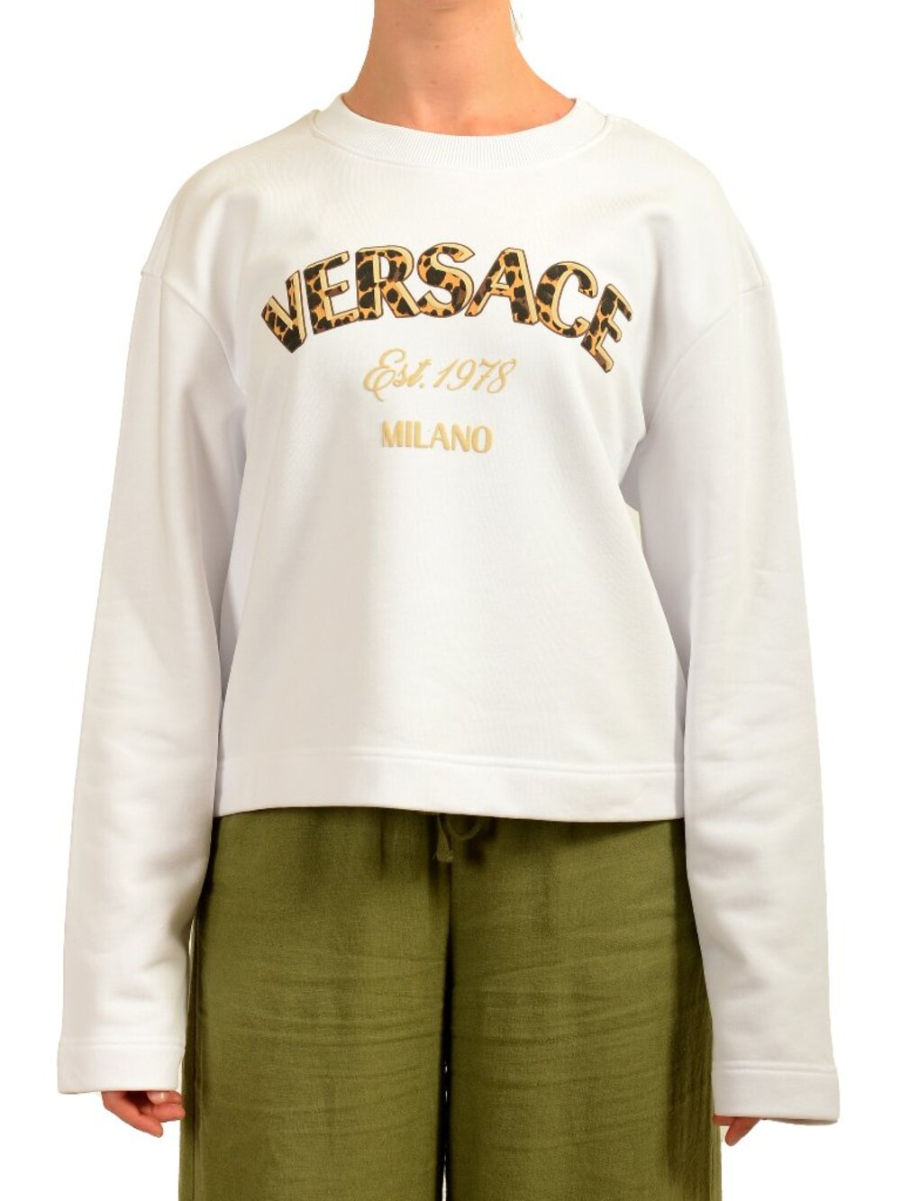 Versace Women's White Logo Print Sweatshirt Hoodie Sweater US L IT 44